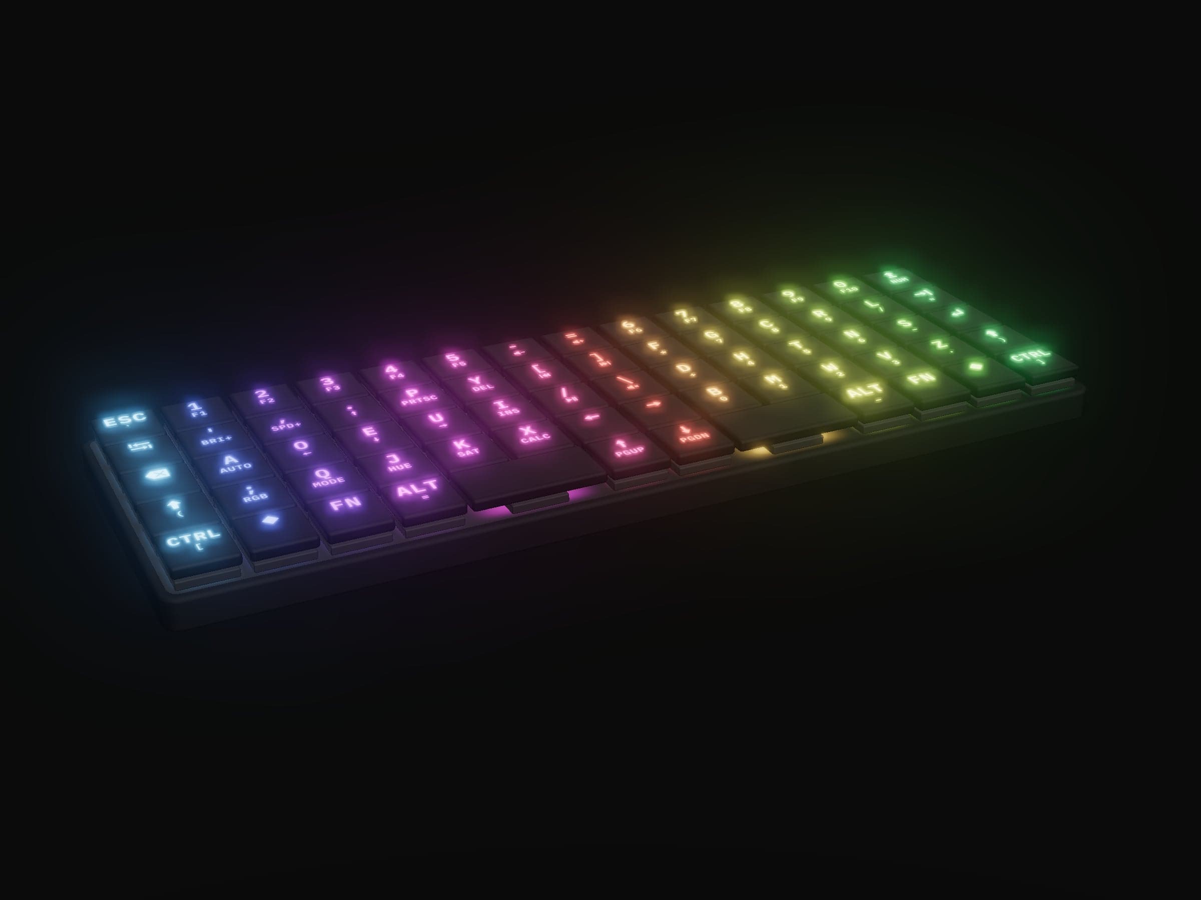 KeBe v2 at an angle with its per-key RGB lighting on.